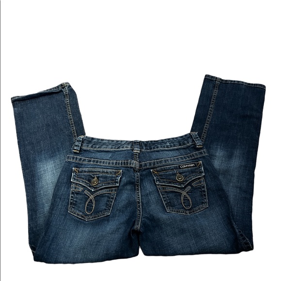 {Calvin Klein Jeans} Lean Bootcut A-Line Button Back Pockets Sz 10 Denim Jeans - Picture 2 of 7